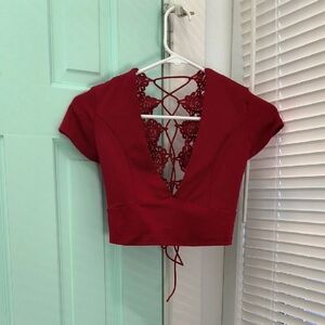 Burgundy Lace-Up Women's Crop Top